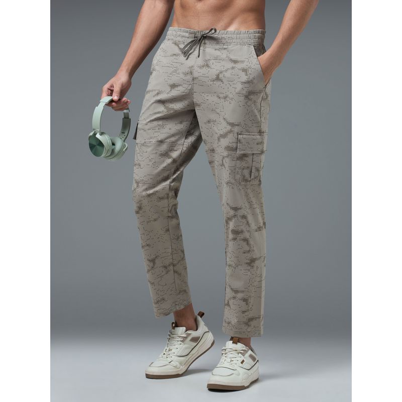 Technosport Men Printed Straight Fit Sports Cargo Olive Track Pant (M)