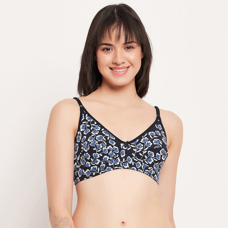 Clovia Cotton Spandex Printed Non-Padded Full Cup Wire Free Everyday Bra - Dark Blue (32C)
