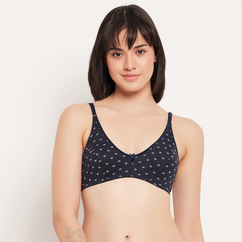 Clovia Non-Padded Non-Wired Full Cup Printed Bra in Navy - Cotton (32D)