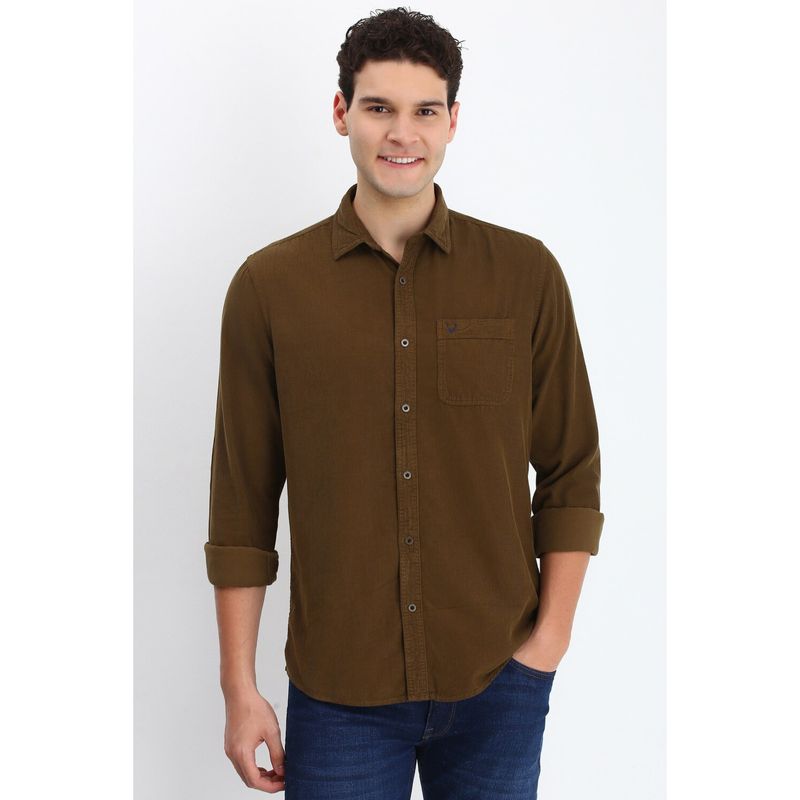 Allen Solly Men Brown Custom Fit Textured Full Sleeves Casual Shirts (38)