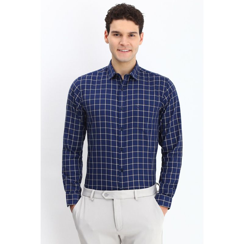 Allen Solly Men Navy Slim Fit Check Full Sleeves Formal Shirts (42)