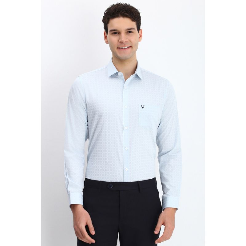 Allen Solly Men Blue Slim Fit Textured Full Sleeves Formal Shirts (40)