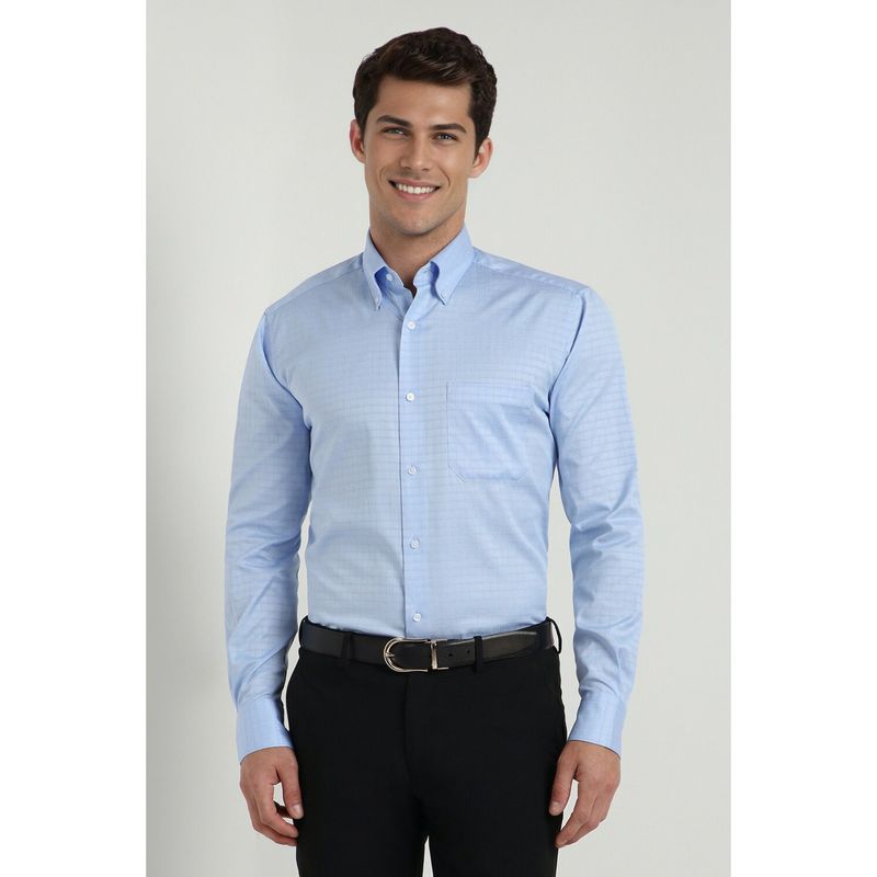 Allen Solly Men Blue Classic Fit Check Full Sleeves Formal Shirts (42)