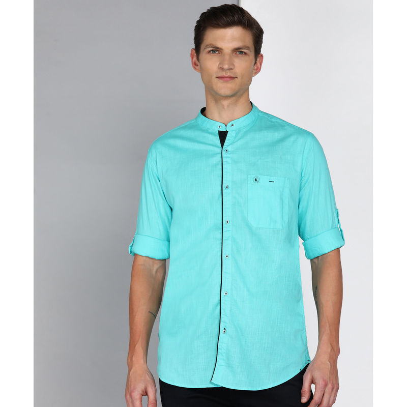 KUONS AVENUE Men's Linen Cotton Mandarin Collar Casual Shirt (XL)