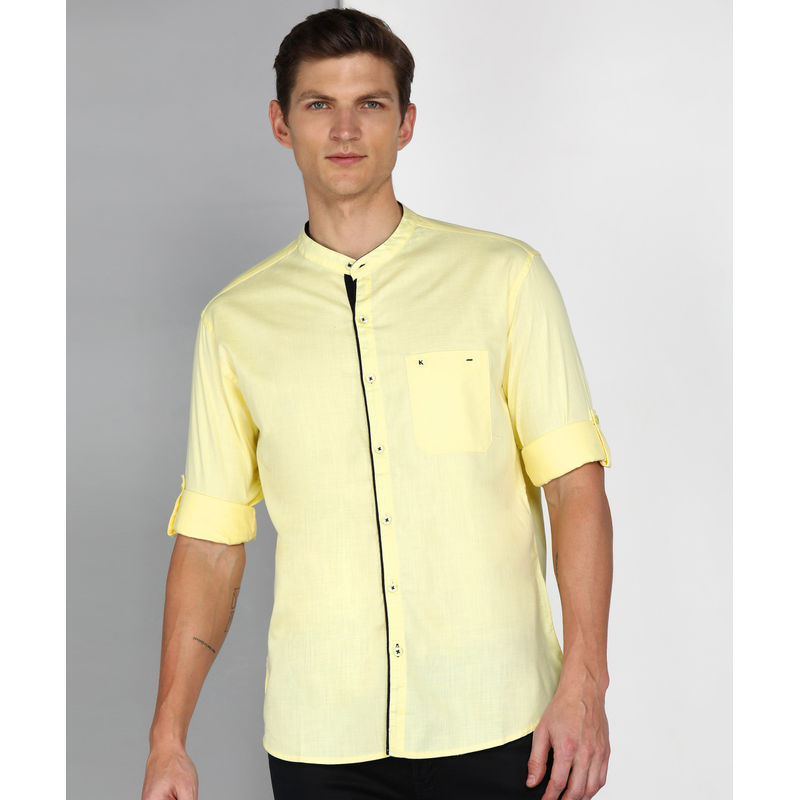 KUONS AVENUE Men's Linen Cotton Mandarin Collar Casual Shirt (M)