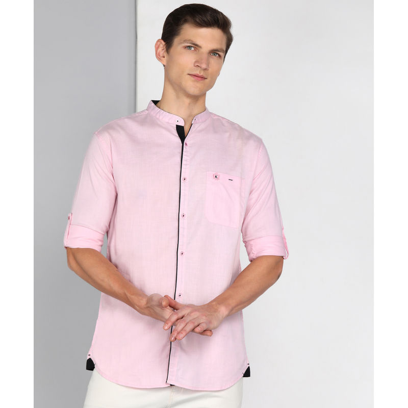 KUONS AVENUE Men's Linen Cotton Mandarin Collar Casual Shirt (L)