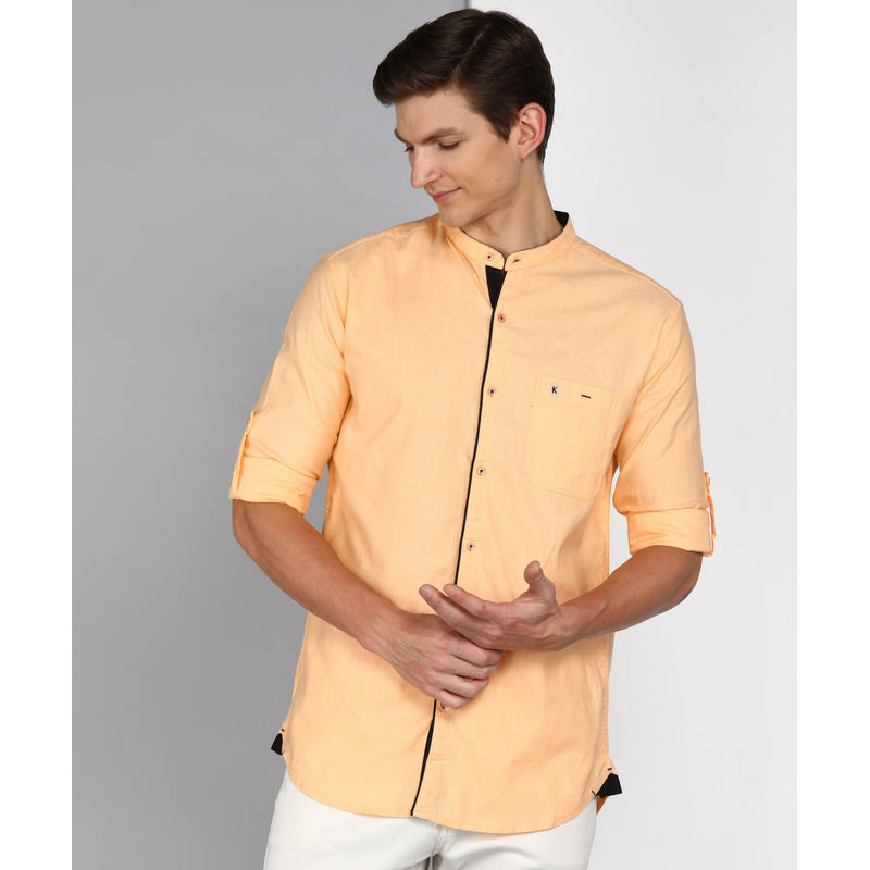 KUONS AVENUE Men's Linen Cotton Mandarin Collar Casual Shirt (M)