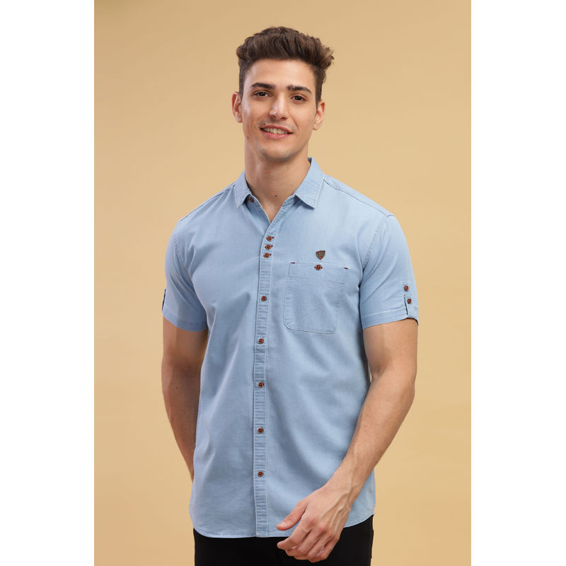 KUONS AVENUE Denim Half Sleeve Shirt (L)