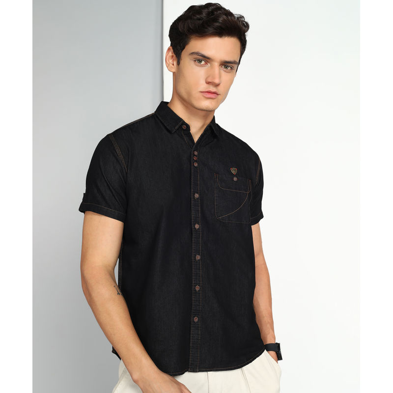 KUONS AVENUE Denim Half Sleeve Shirt (2XL)