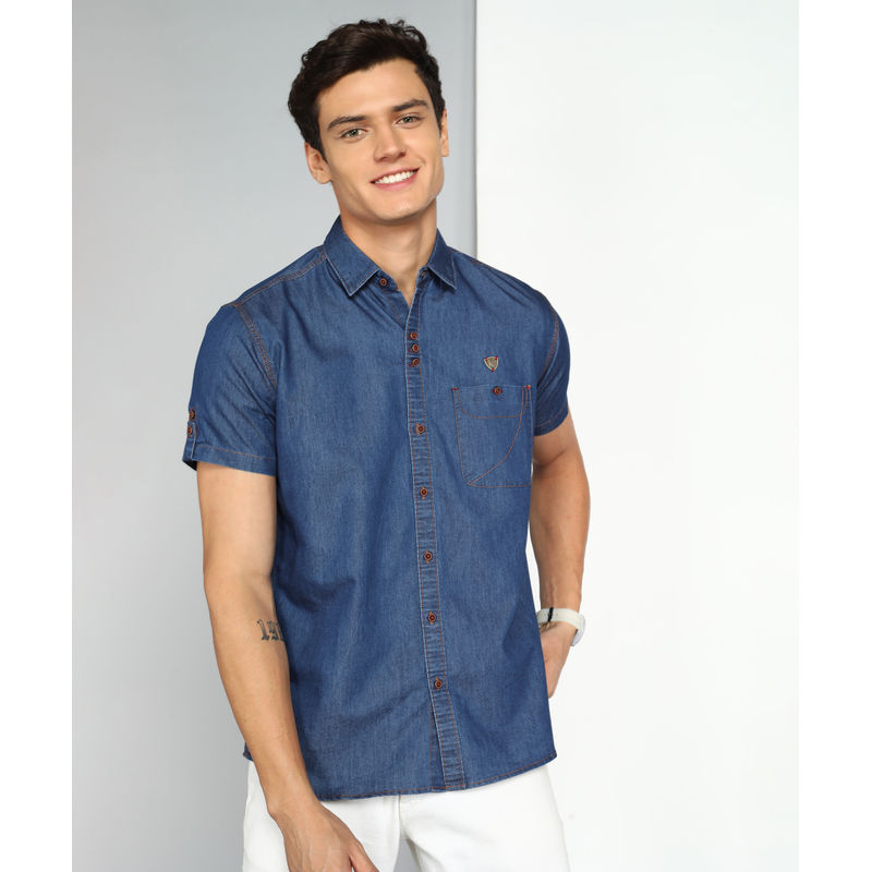 KUONS AVENUE Denim Half Sleeve Shirt (M)