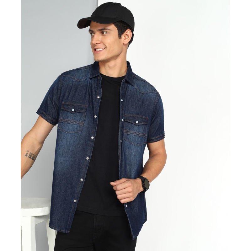 KUONS AVENUE Denim Half Sleeve Shirt (M)