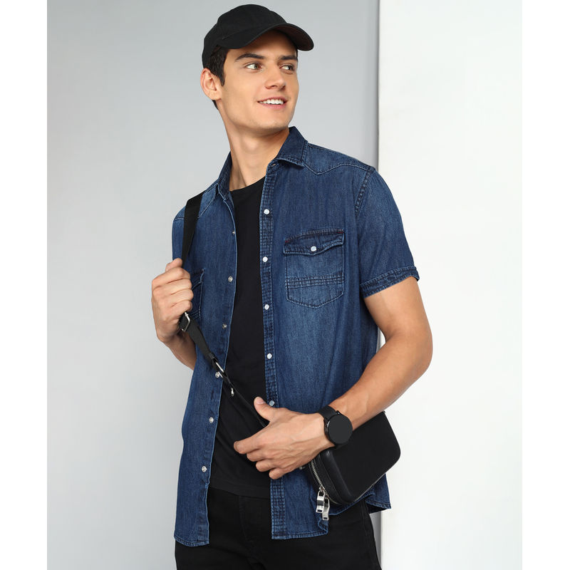 KUONS AVENUE Denim Half Sleeve Shirt (M)