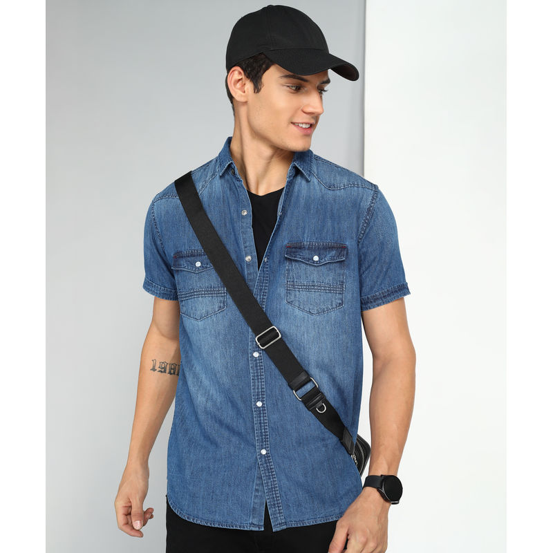 KUONS AVENUE Denim Half Sleeve Shirt (M)