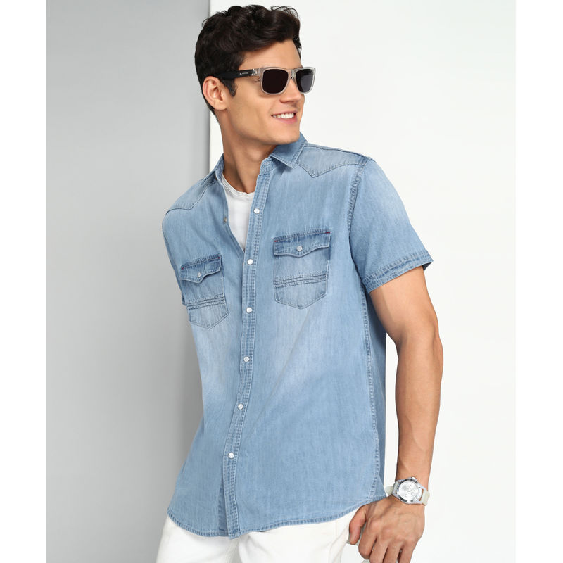 KUONS AVENUE Denim Half Sleeve Shirt (2XL)