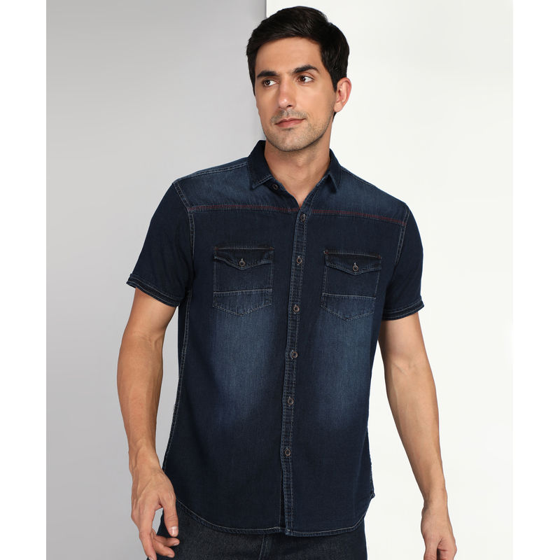 KUONS AVENUE Denim Half Sleeve Shirt (M)