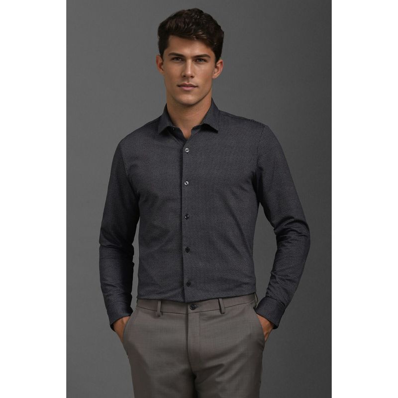 Louis Philippe Men Black Slim Fit Print Full Sleeves Formal Shirt (39)