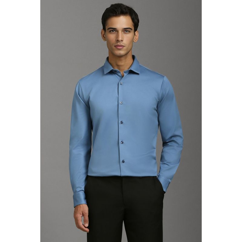 Louis Philippe Men Blue Slim Fit Solid Full Sleeves Formal Shirt (40)