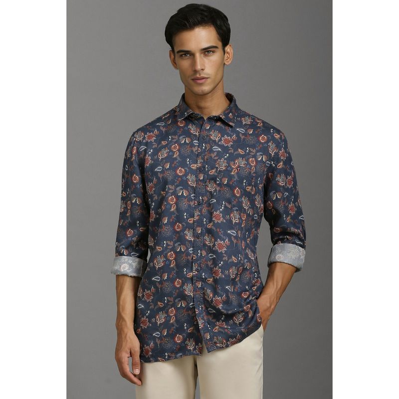 Louis Philippe Men Navy Slim Fit Print Full Sleeves Casual Shirt (39)