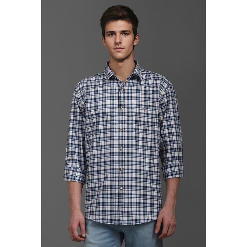Louis Philippe Men Blue Slim Fit Check Full Sleeves Casual Shirt (39)