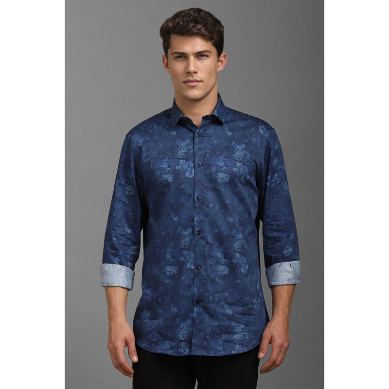 Louis Philippe Men Navy Classic Fit Print Full Sleeves Casual Shirt (39)