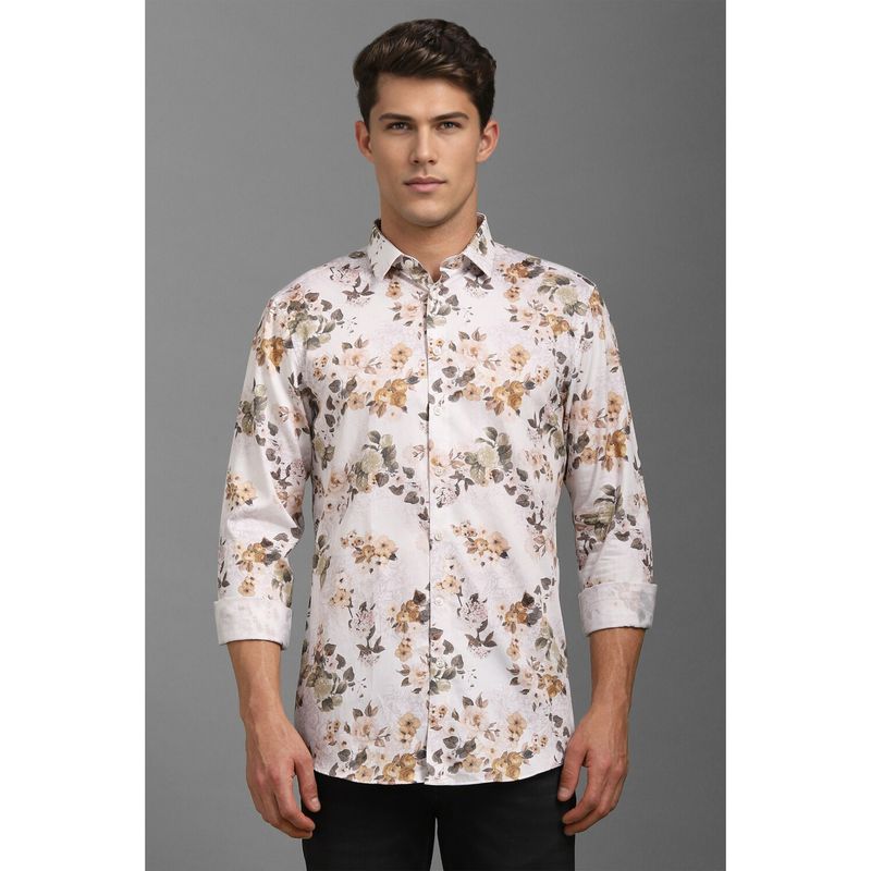 Louis Philippe Men White Slim Fit Print Full Sleeves Casual Shirt (42)