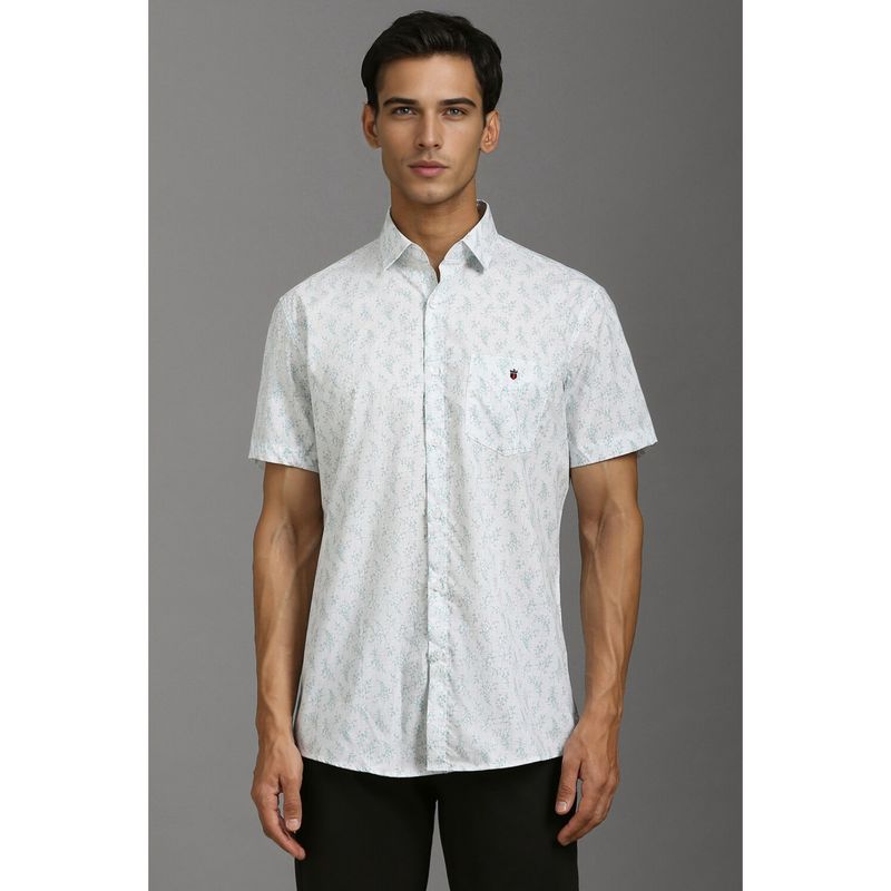 Louis Philippe Men White Slim Fit Print Half Sleeves Casual Shirt (39)