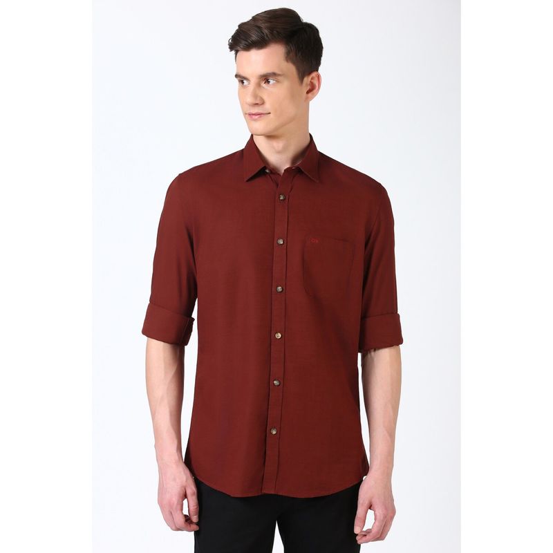 Peter England Men Maroon Slim Fit Solid Shirt (39)