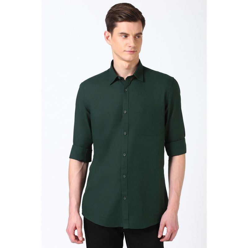 Peter England Men Green Slim Fit Solid Shirt (40)