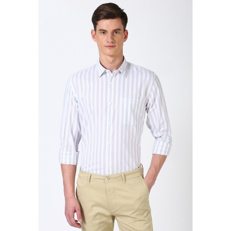 Peter England Men White Slim Fit Stripe Shirt (38)