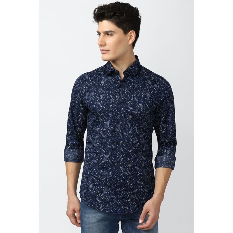 Peter England Men Navy Super Slim Fit Print Full Sleeves Casual Shirt (44)