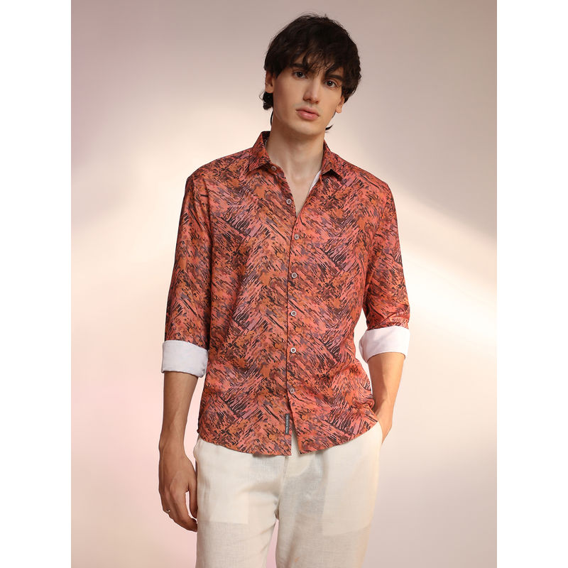 Campus Sutra Men'S Sienna Brown Animal Print Shirt (S)