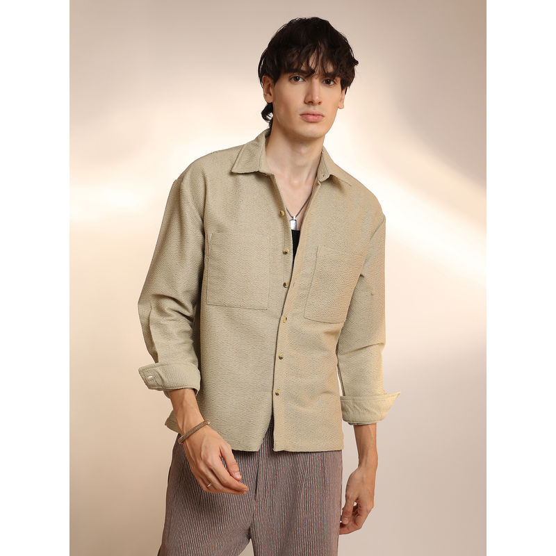 CAHOOT Men'S Buff Beige Chevron-Woven Utility Shirt (M)