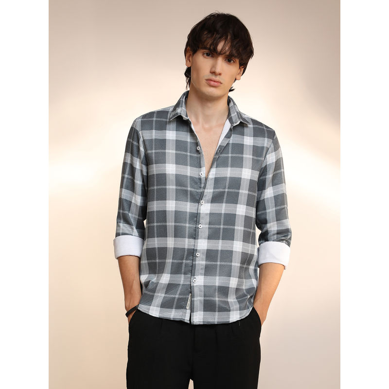 Campus Sutra Men'S Slate Grey Tartan Plaid Shirt (L)
