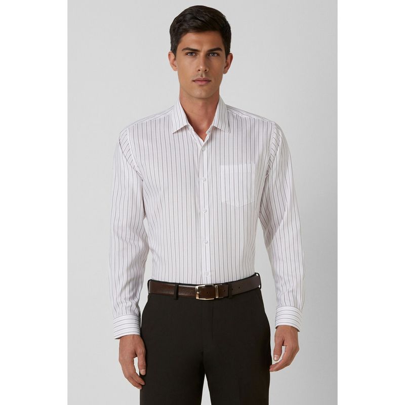 Van Heusen Men White Regular Fit Stripe Full Sleeves Formal Shirt (38)