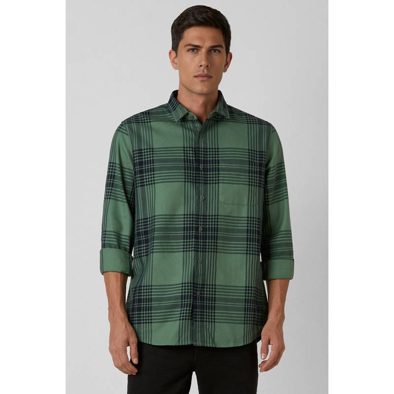 Van Heusen Men Green Slim Fit Check Full Sleeves Casual Shirt (39)