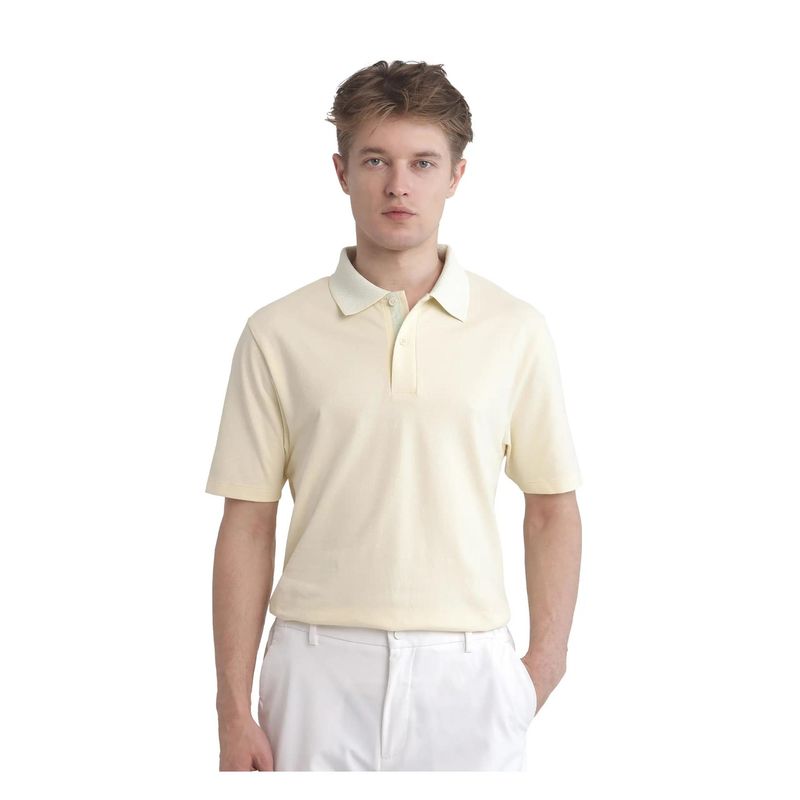 Rare Rabbit Abit Light Yellow Plain Regular Fit Polo T-Shirt (XS)