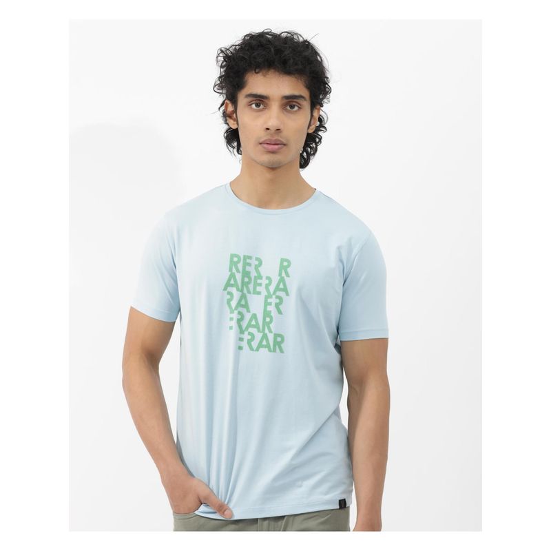 Rare Rabbit Akro Light Blue Graphic Print Regular Fit T-Shirt (XS)