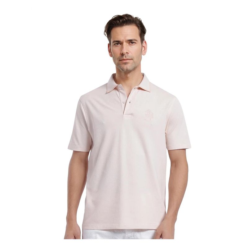 Rare Rabbit Aroe Pastel Peach Plain Regular Fit Polo T-Shirt (L)