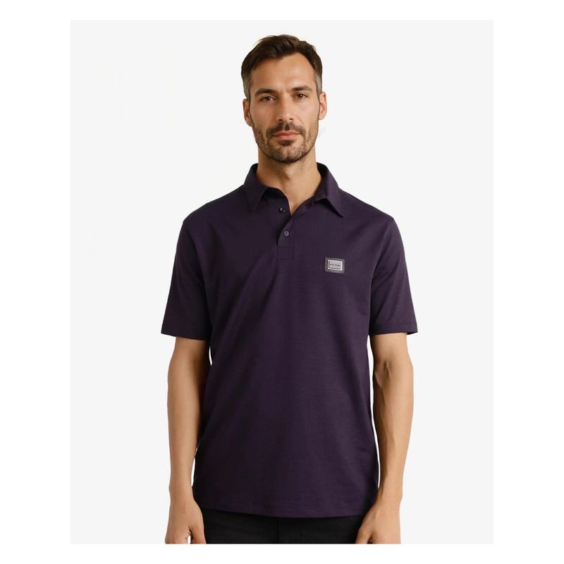 Rare Rabbit Badger 2 Dark Purple Plain Regular Fit Polo T-Shirt (S)