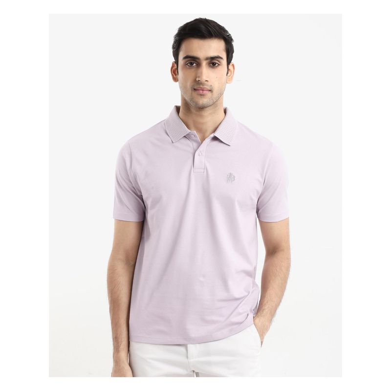 Rare Rabbit Booth Light Purple Embroidered Regular Fit Polo T-Shirt (M)