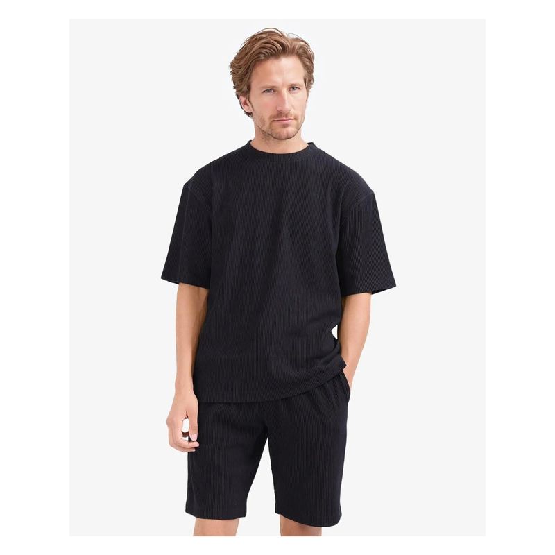 Rare Rabbit Breet-1 Black Textured Oversized Fit T-Shirt (M)