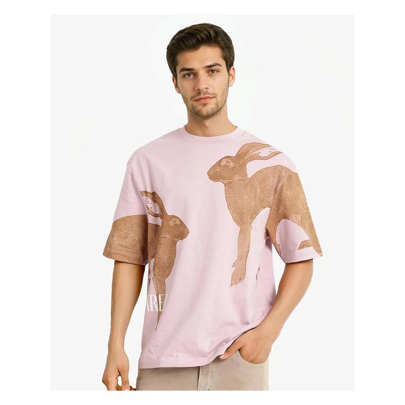 Rare Rabbit Bunn Dusky Pink Graphic Print Oversized Fit T-Shirt (2XL)
