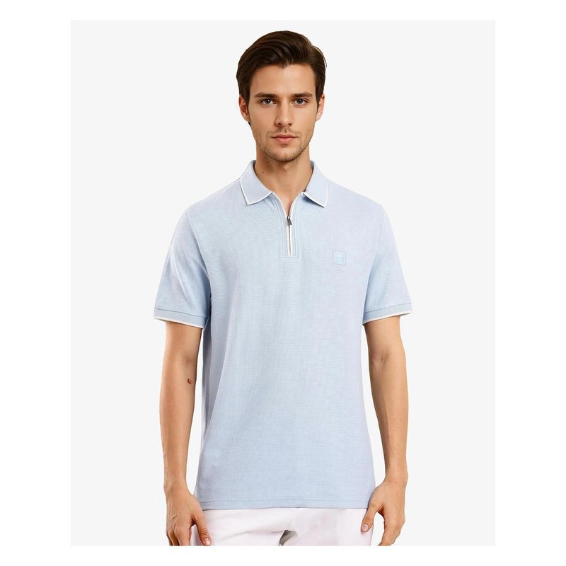 Rare Rabbit Burrow Light Blue Textured Regular Fit Polo T-Shirt (XS)