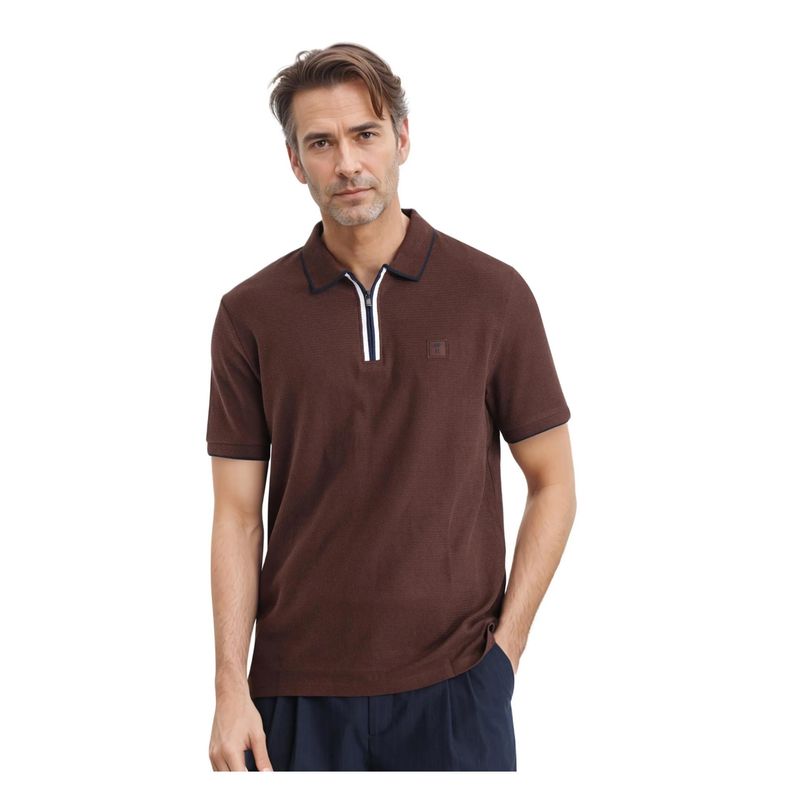 Rare Rabbit Burrow Brown Plain Regular Fit Polo T-Shirt (M)