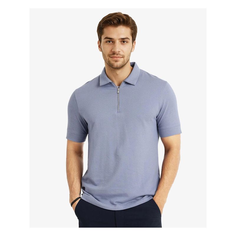 Rare Rabbit Cabe 1 Dusky Blue Jacquard Regular Fit Polo T-Shirt (L)