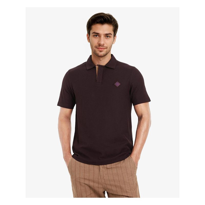 Rare Rabbit Charles Dark Purple Plain Regular Fit Polo T-Shirt (S)