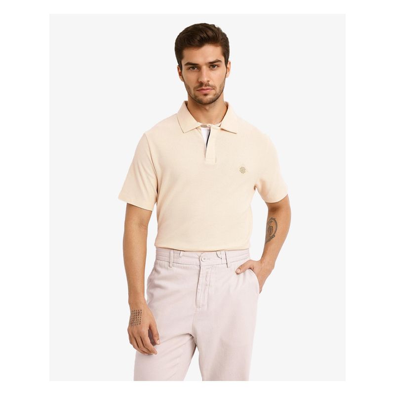 Rare Rabbit Charles Light Yellow Plain Regular Fit Polo T-Shirt (L)