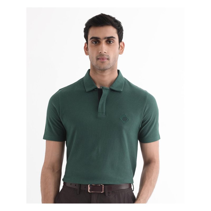 Rare Rabbit Charles Green Plain Regular Fit Polo T-Shirt (XS)