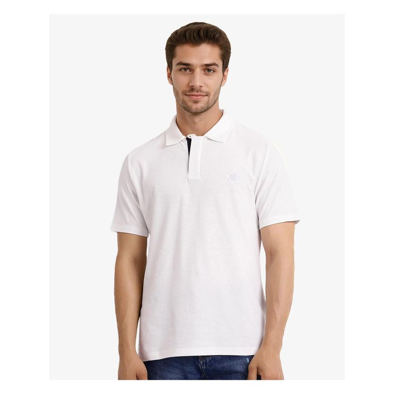 Rare Rabbit Charles Off White Plain Regular Fit Polo T-Shirt (XS)