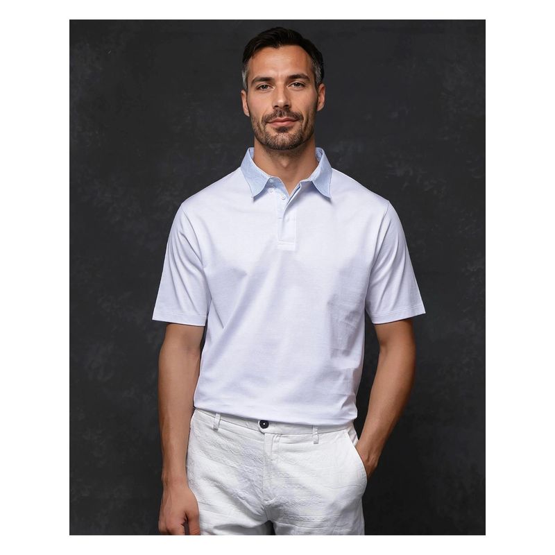 Rare Rabbit Clarence 1 White Plain Regular Fit Polo T-Shirt (L)